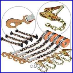 8-Point Roll Back Car Tiedown Kit, Snap Hook & Chain Tail 4 Pack Silver Series