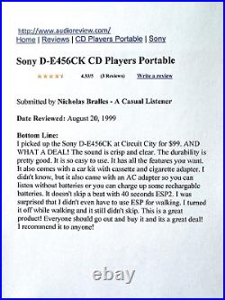 Sony Discman Car Kit D-E456CK NEW SEALED PKG Portable CD Player Super ESP2
